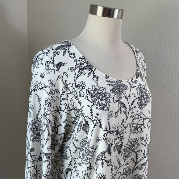 J Jill Wearever Womens Large Floral Tunic Top Stretch Short Sleeve Shirt - Picture 2 of 9